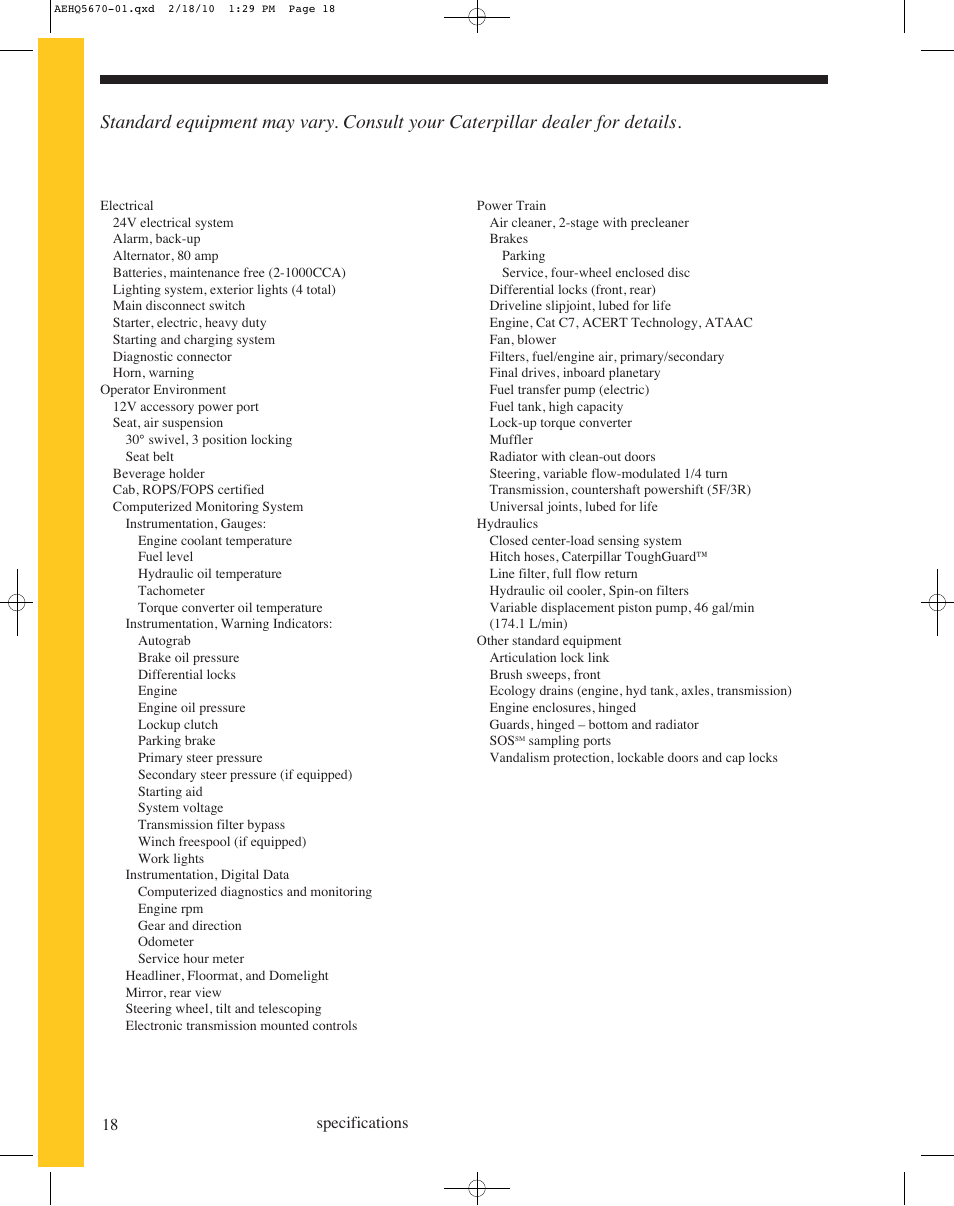 Standard equipment | Milton CAT 525C User Manual | Page 18 / 20