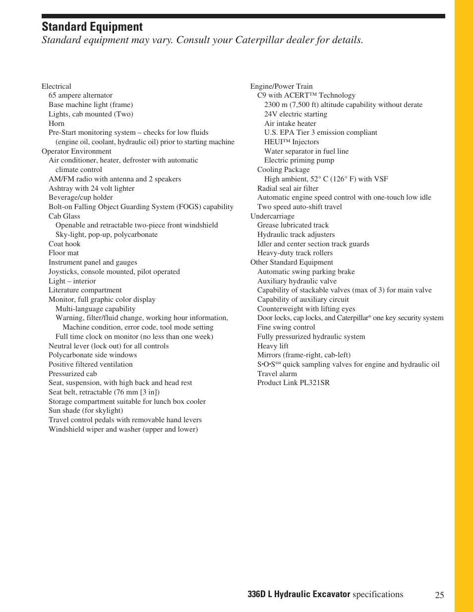 Standard equipment | Milton CAT 336D L User Manual | Page 25 / 28