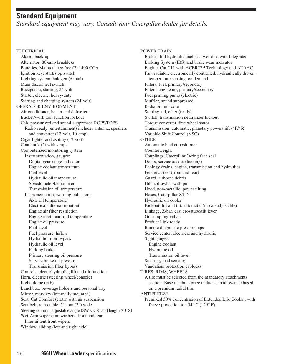 Standard equipment | Milton CAT 966H User Manual | Page 26 / 28