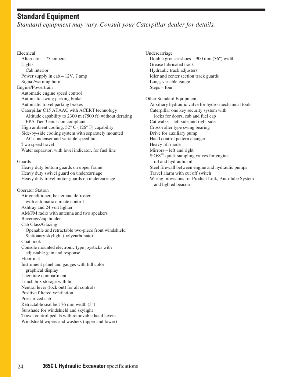 Standard equipment | Milton CAT 365C L User Manual | Page 24 / 28