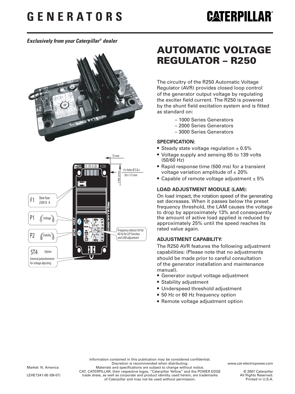 Milton CAT D100-6_S 100 kW Automatic Voltage Regulator R250 User Manual | 1 page