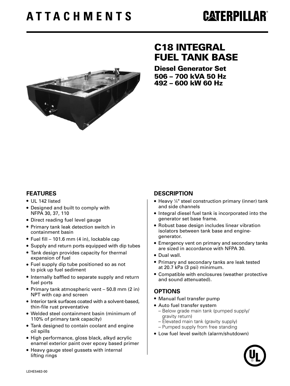 Milton CAT C18 Factory Integrated Fuel Tank Base User Manual | 2 pages