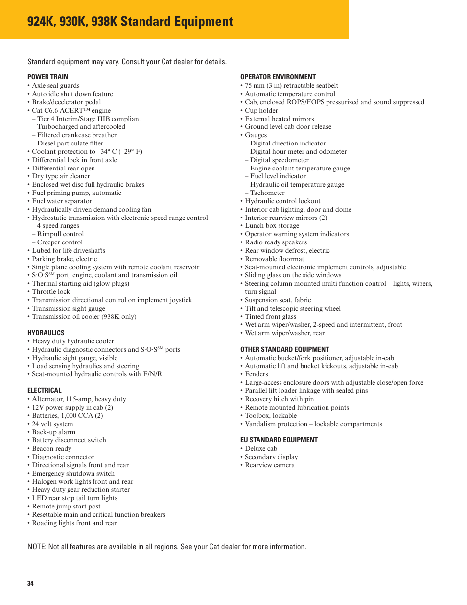 Standard equipment, Optional equipment | Milton CAT 938K User Manual | Page 34 / 36