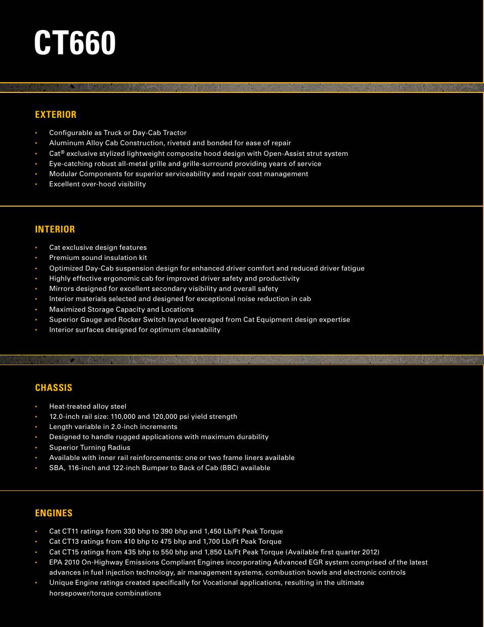 Dealer handout-008v1_catlr 1, Ct660, Exterior | Interior, Chassis, Engines | Milton CAT CT660 Specifications User Manual | Page 2 / 4