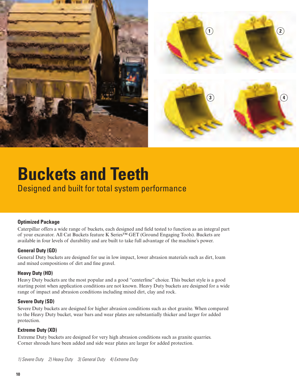 Buckets and teeth, Designed and built for total system performance | Milton CAT 374D L User Manual | Page 10 / 28