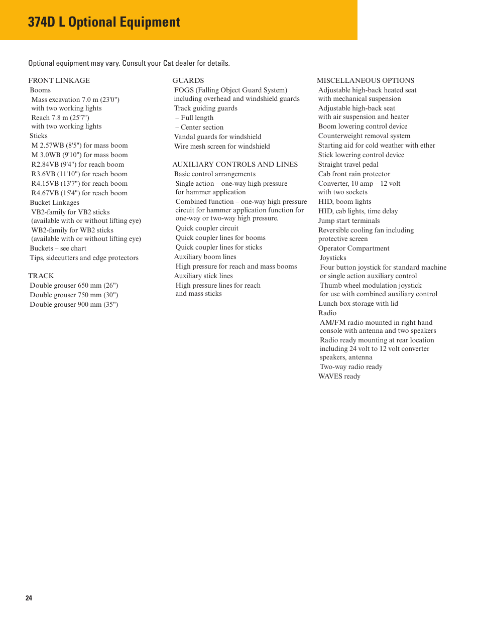 374d l optional equipment | Milton CAT 374D L User Manual | Page 24 / 28
