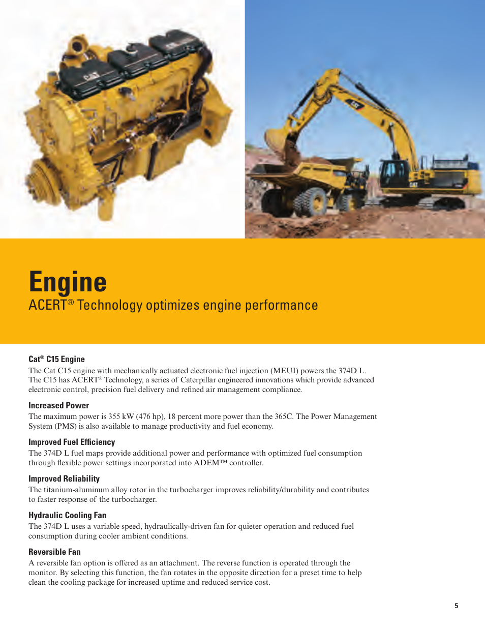 Engine, Acert, Technology optimizes engine performance | Milton CAT 374D L User Manual | Page 5 / 28
