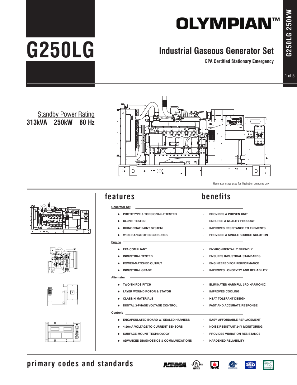 Milton CAT G250LG4 250kW_313kVA Spec Sheet User Manual | 5 pages