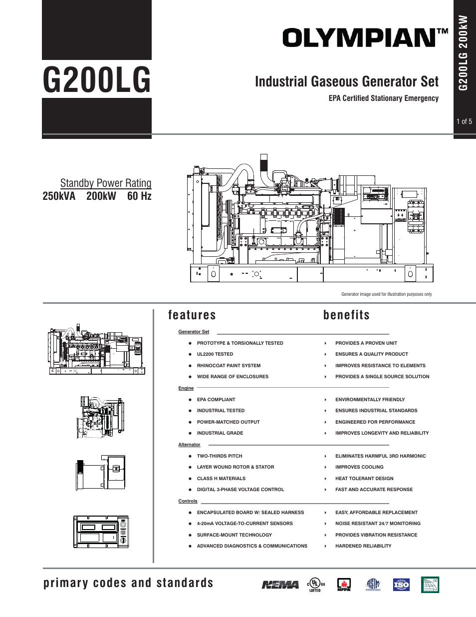 Milton CAT G200LG4 200kW_250kVA Spec Sheet User Manual | 5 pages