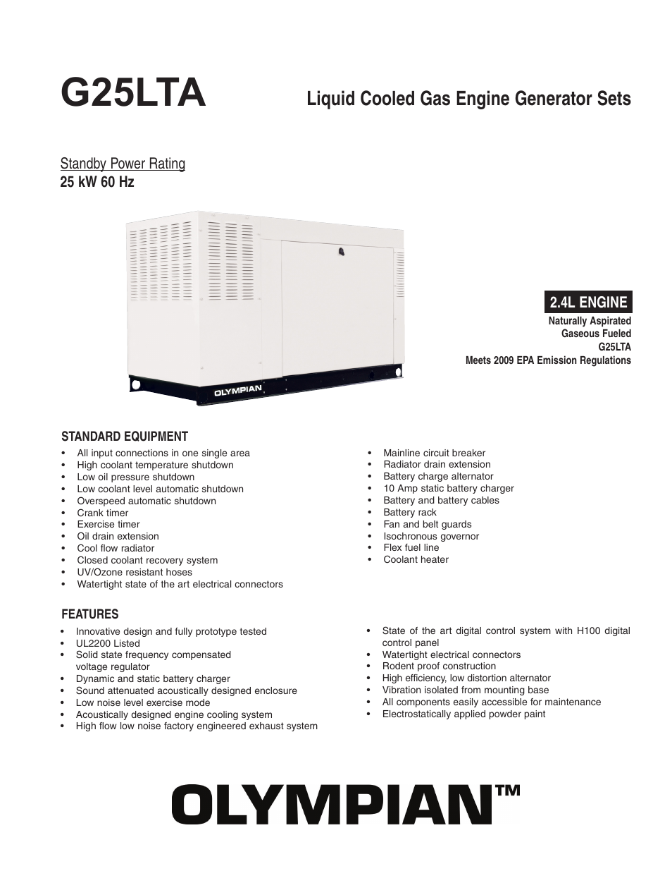 Milton CAT G25LTA 25 kW Spec Sheet User Manual | 4 pages