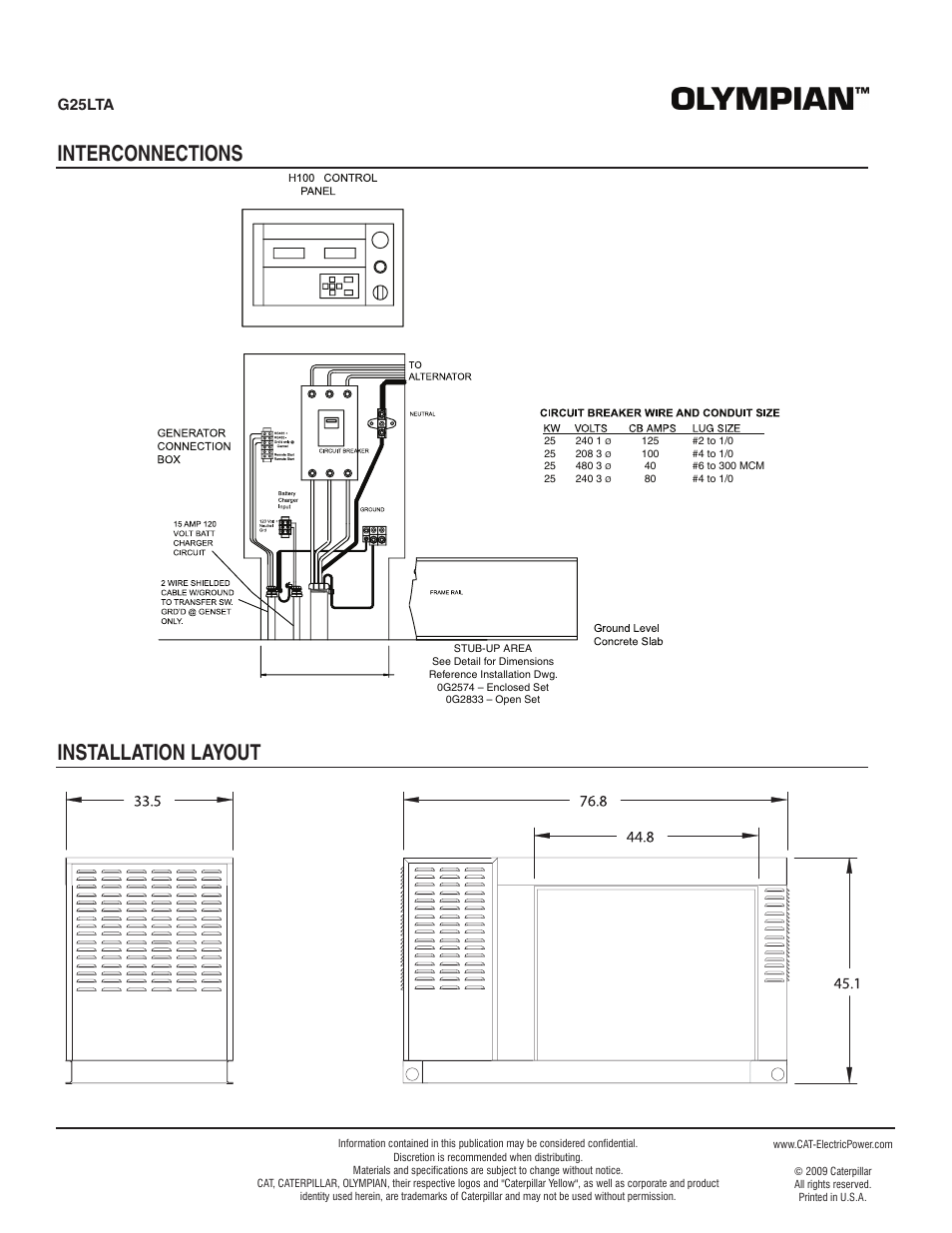 Interconnections installation layout, G25lta | Milton CAT G25LTA 25 kW Spec Sheet User Manual | Page 4 / 4