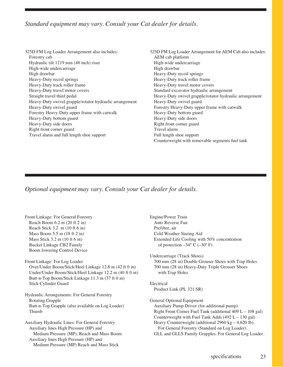 Standard equipment, Optional equipment | Milton CAT 325D FM User Manual | Page 23 / 24