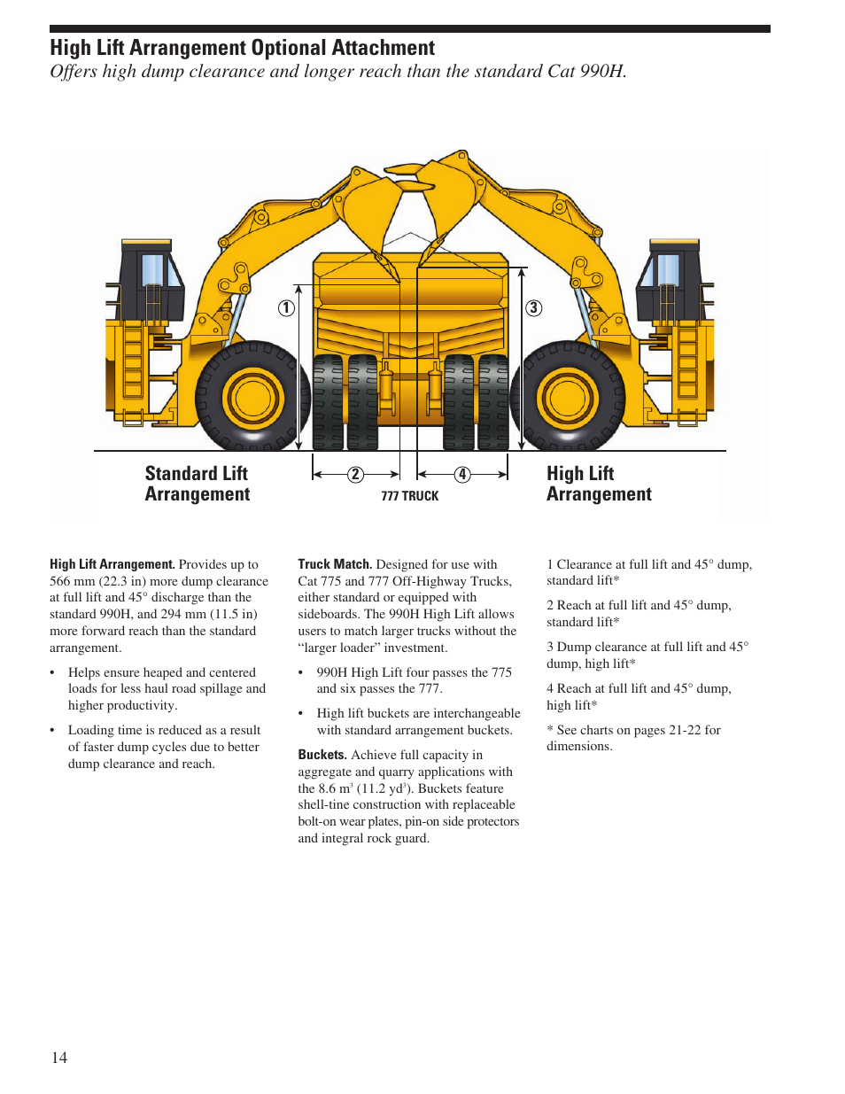 High lift arrangement optional attachment, High lift arrangement standard lift arrangement | Milton CAT 990H User Manual | Page 14 / 28