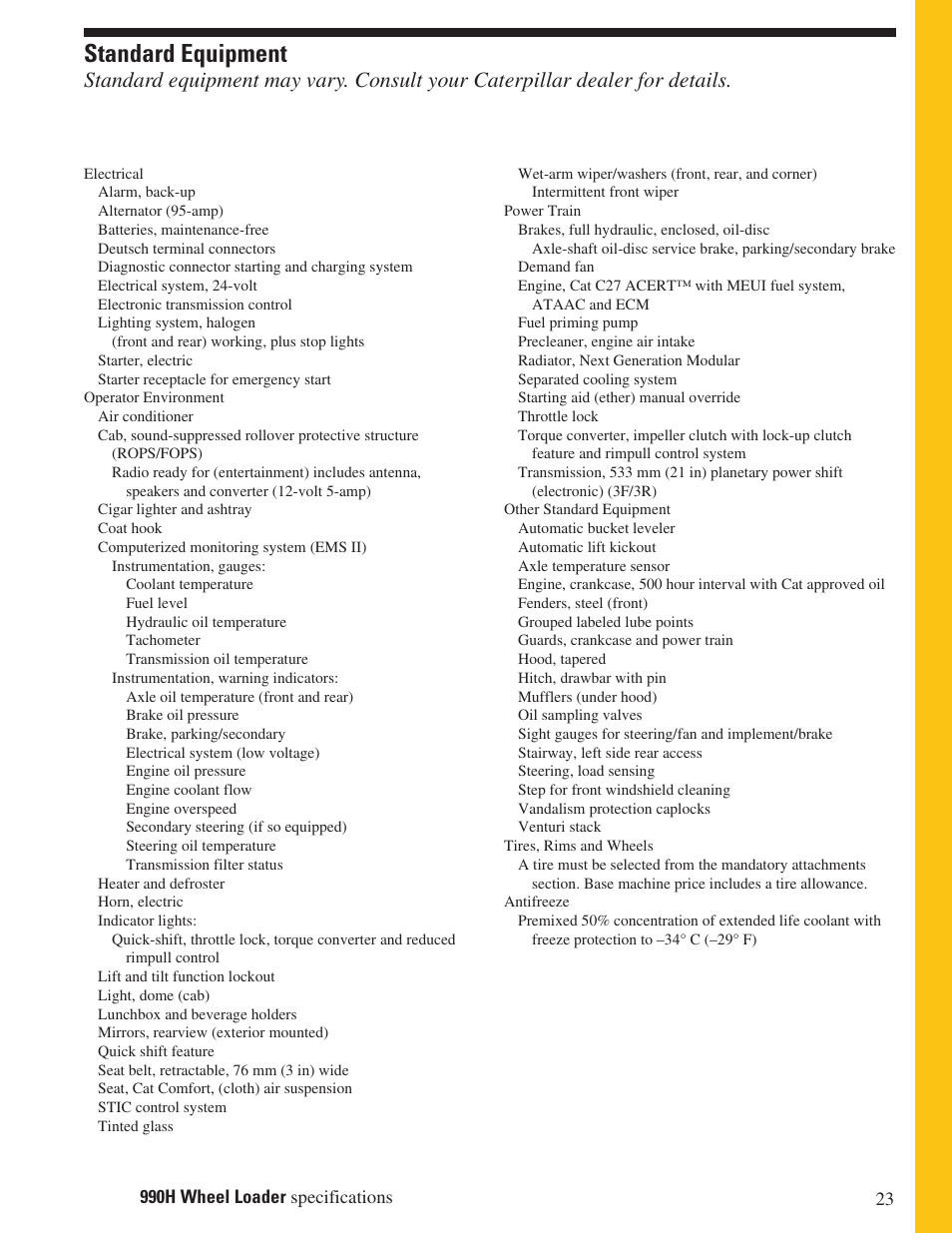 Standard equipment | Milton CAT 990H User Manual | Page 23 / 28