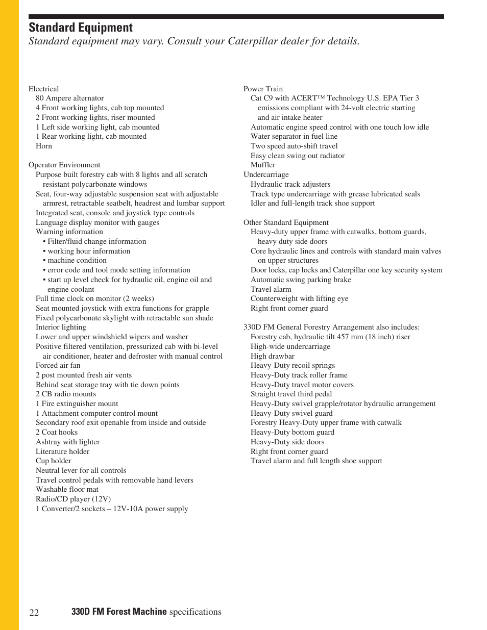 Standard equipment | Milton CAT 330D FM User Manual | Page 22 / 24