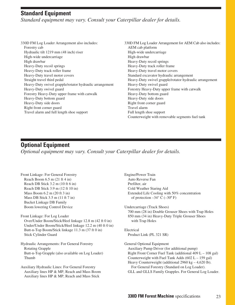 Standard equipment, Optional equipment | Milton CAT 330D FM User Manual | Page 23 / 24