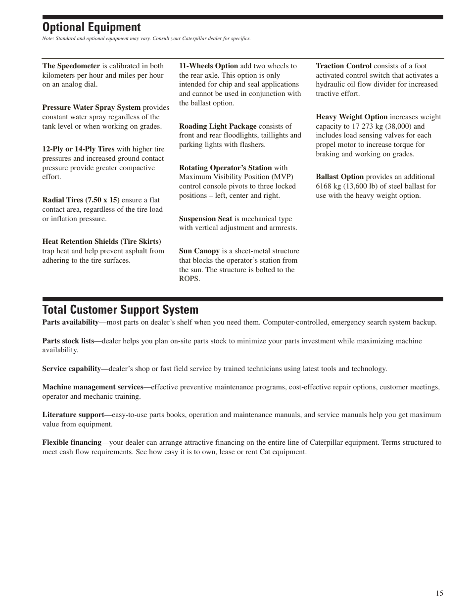 Optional equipment, Total customer support system | Milton CAT PS150C User Manual | Page 15 / 16