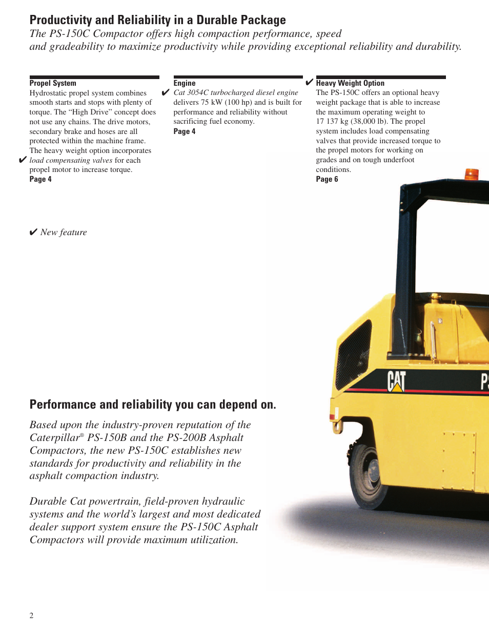 Productivity and reliability in a durable package, Performance and reliability you can depend on | Milton CAT PS150C User Manual | Page 2 / 16