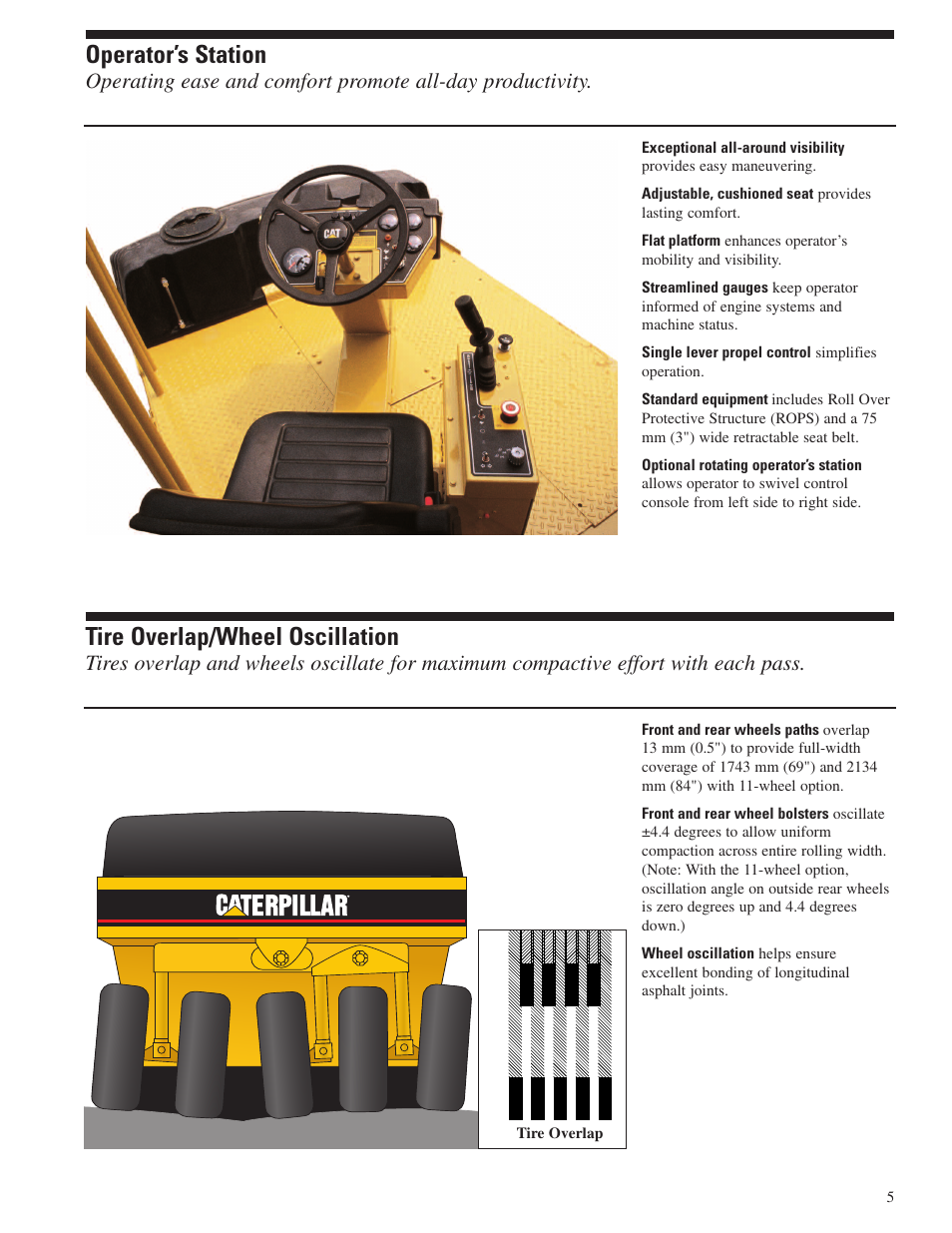 Operator’s station, Tire overlap/wheel oscillation | Milton CAT PS150C User Manual | Page 5 / 16