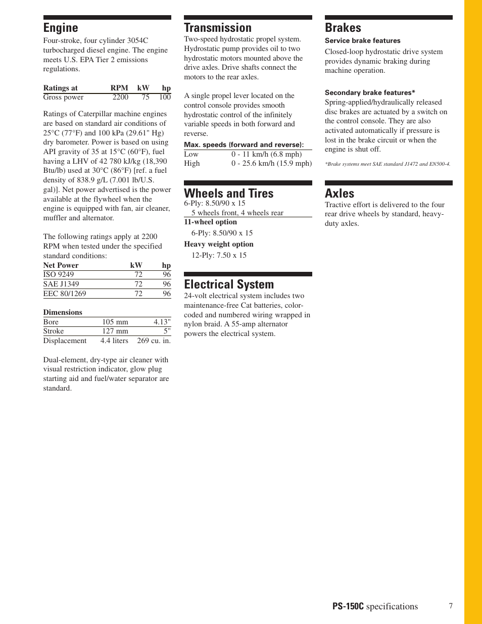 Engine, Transmission, Brakes | Wheels and tires, Axles, Electrical system | Milton CAT PS150C User Manual | Page 7 / 16