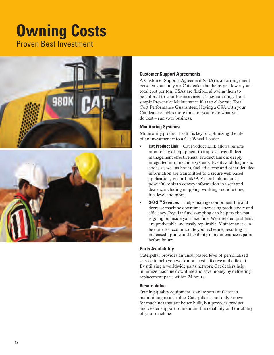 Owning costs, Proven best investment | Milton CAT 980K User Manual | Page 12 / 24