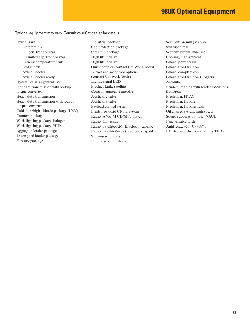 Optional equipment, 980k optional equipment | Milton CAT 980K User Manual | Page 23 / 24