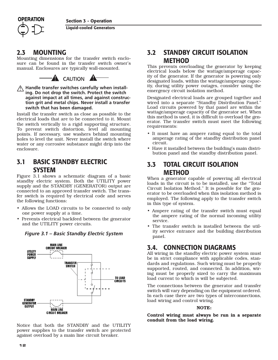 3 mounting, 1 basic standby electric system, 2 standby circuit isolation method | 3 total circuit isolation method, Connection diagrams | Milton CAT G200LG4 200kW_250kVA LG Installation Guide User Manual | Page 14 / 20