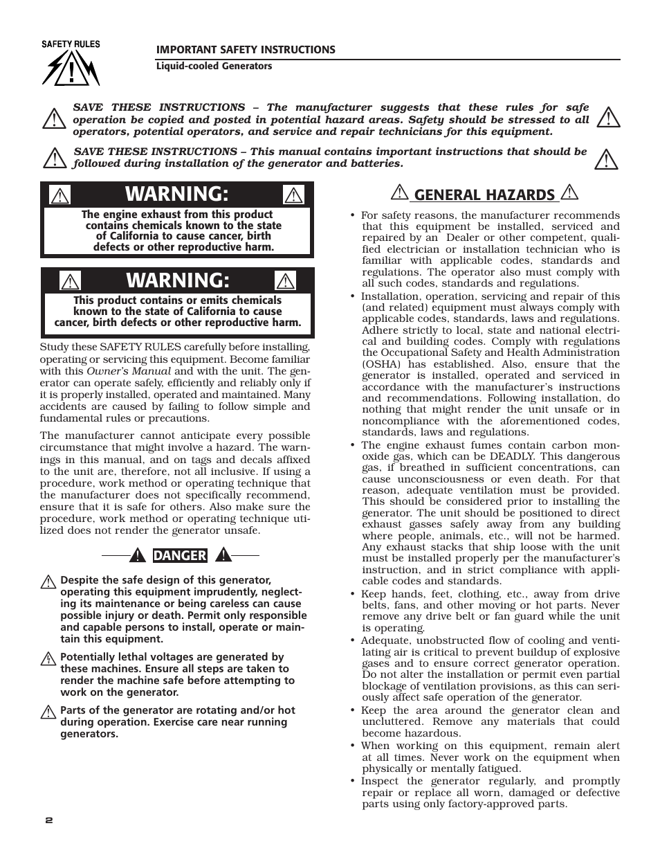 Warning | Milton CAT G200LG4 200kW_250kVA LG Installation Guide User Manual | Page 4 / 20