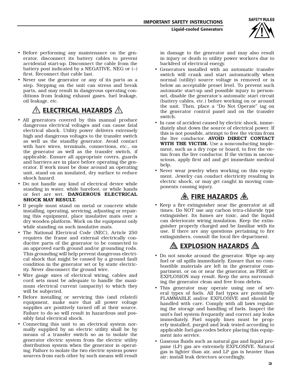 Electrical hazards, Fire hazards, Explosion hazards | Milton CAT G200LG4 200kW_250kVA LG Installation Guide User Manual | Page 5 / 20