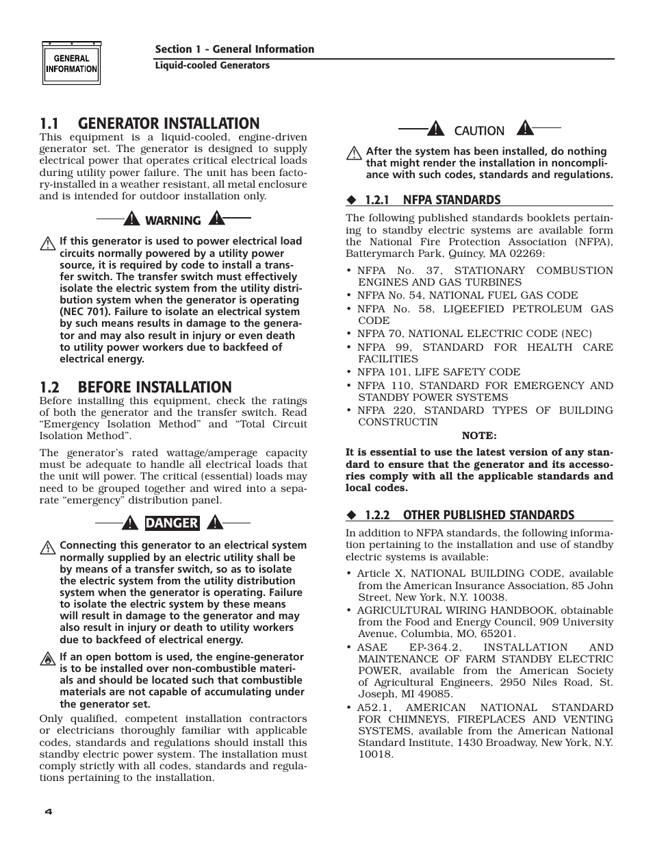 1 generator installation, 2 before installation | Milton CAT G200LG4 200kW_250kVA LG Installation Guide User Manual | Page 6 / 20