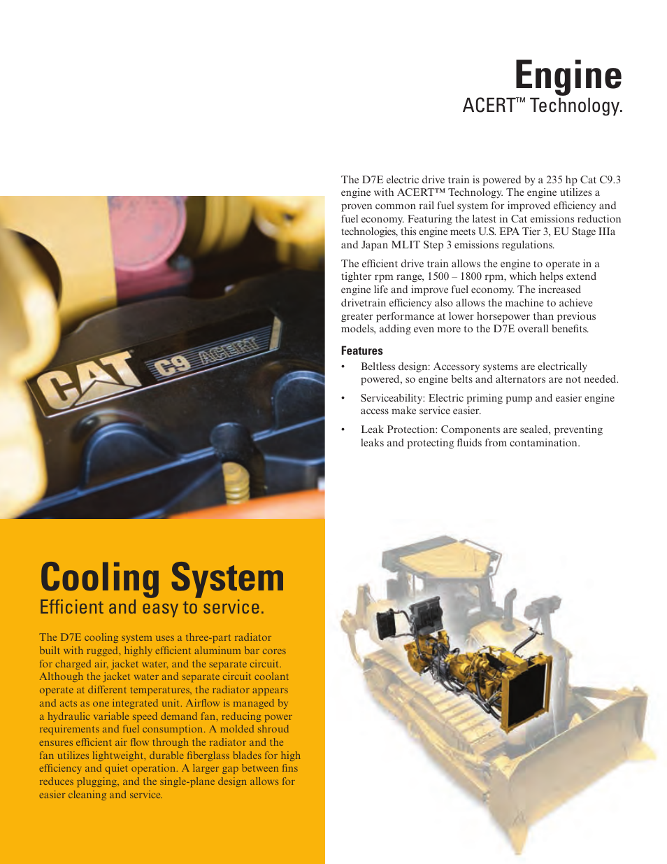 Engine, Cooling system, Acert | Technology, Efficient and easy to service | Milton CAT D7E User Manual | Page 4 / 16