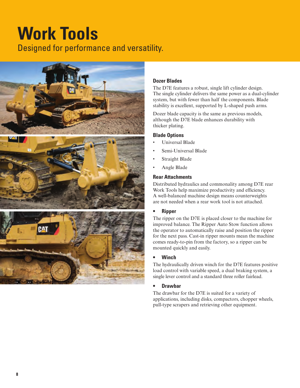 Work tools, Designed for performance and versatility | Milton CAT D7E User Manual | Page 8 / 16