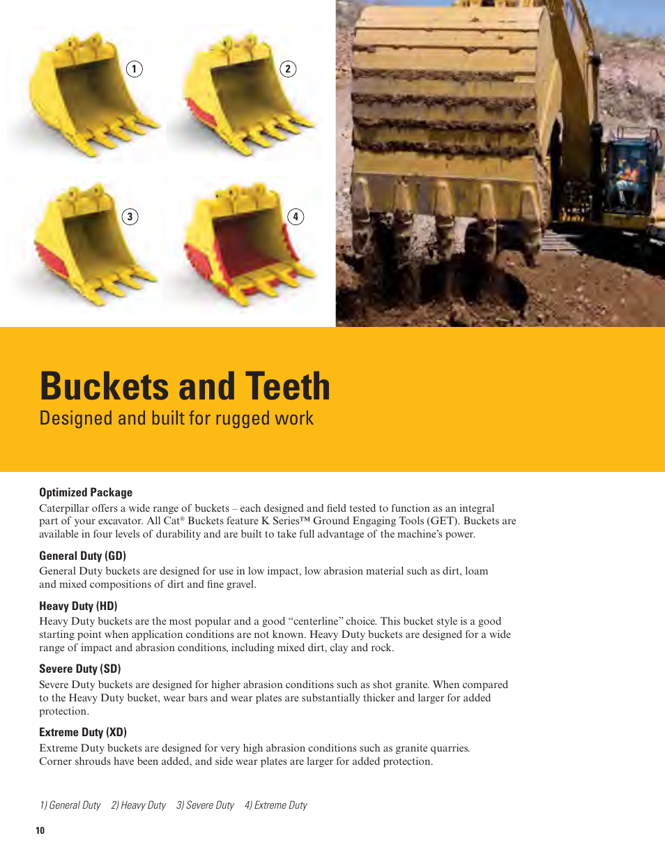 Buckets and teeth, Designed and built for rugged work | Milton CAT 390D L User Manual | Page 10 / 28