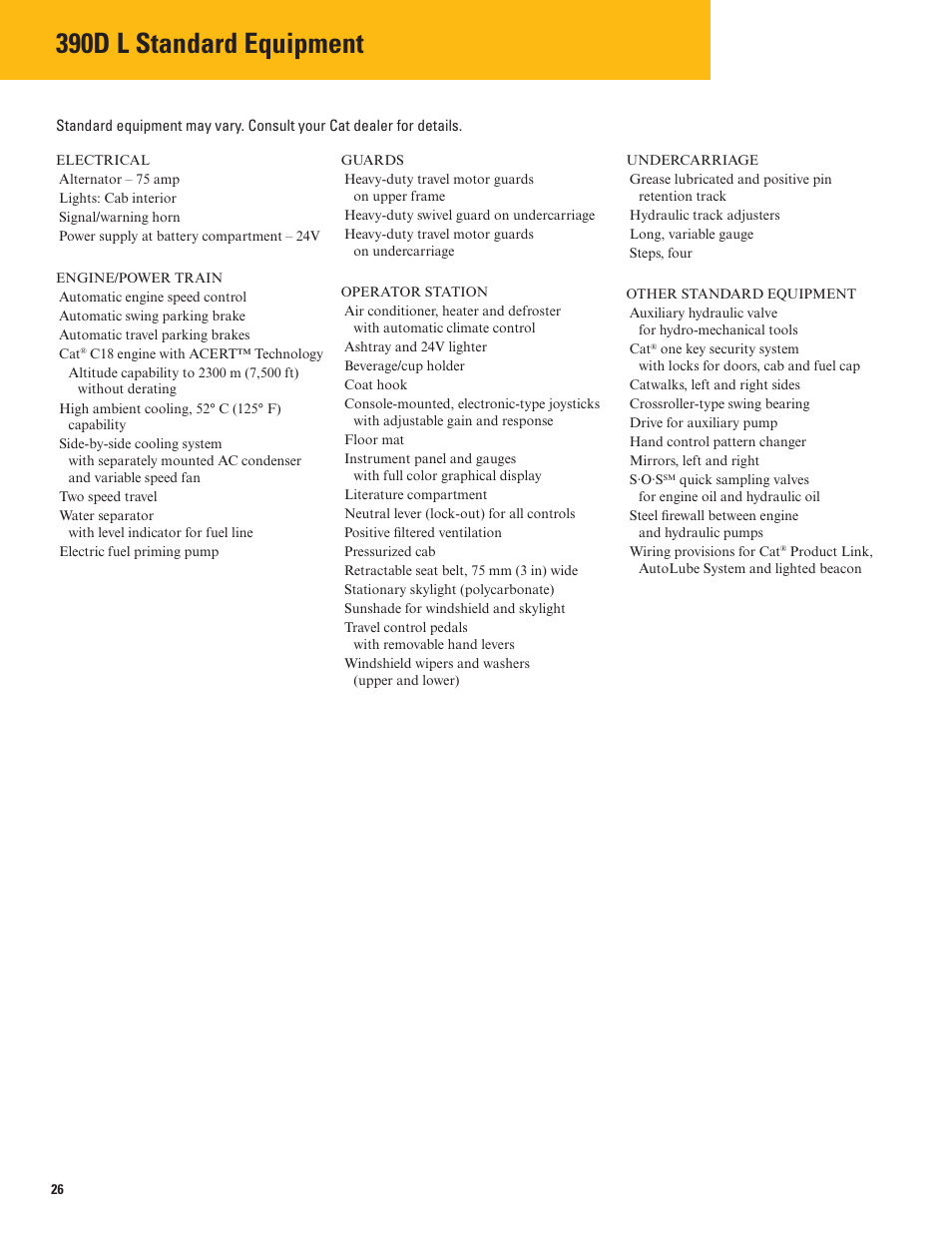 390d l standard equipment | Milton CAT 390D L User Manual | Page 26 / 28