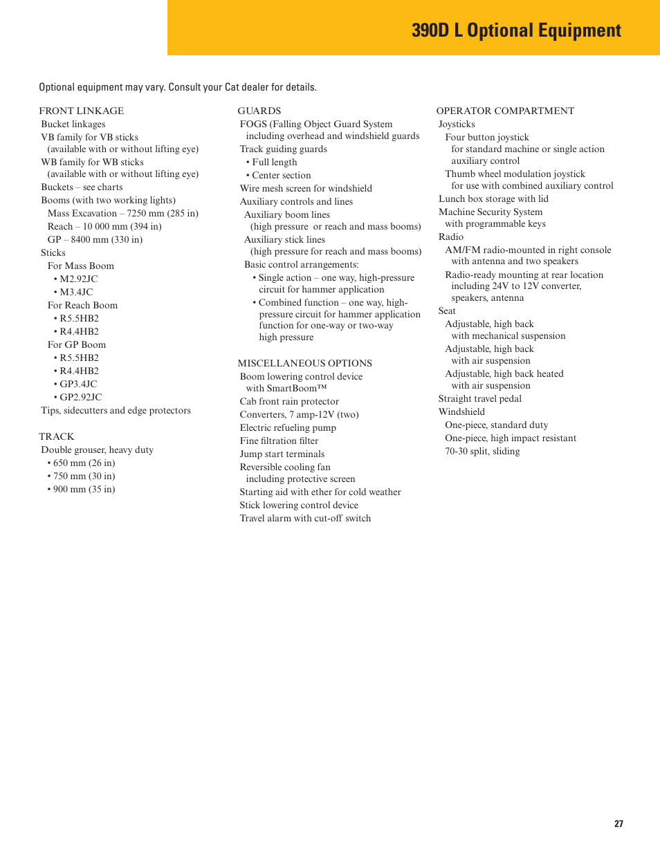 390d l optional equipment | Milton CAT 390D L User Manual | Page 27 / 28