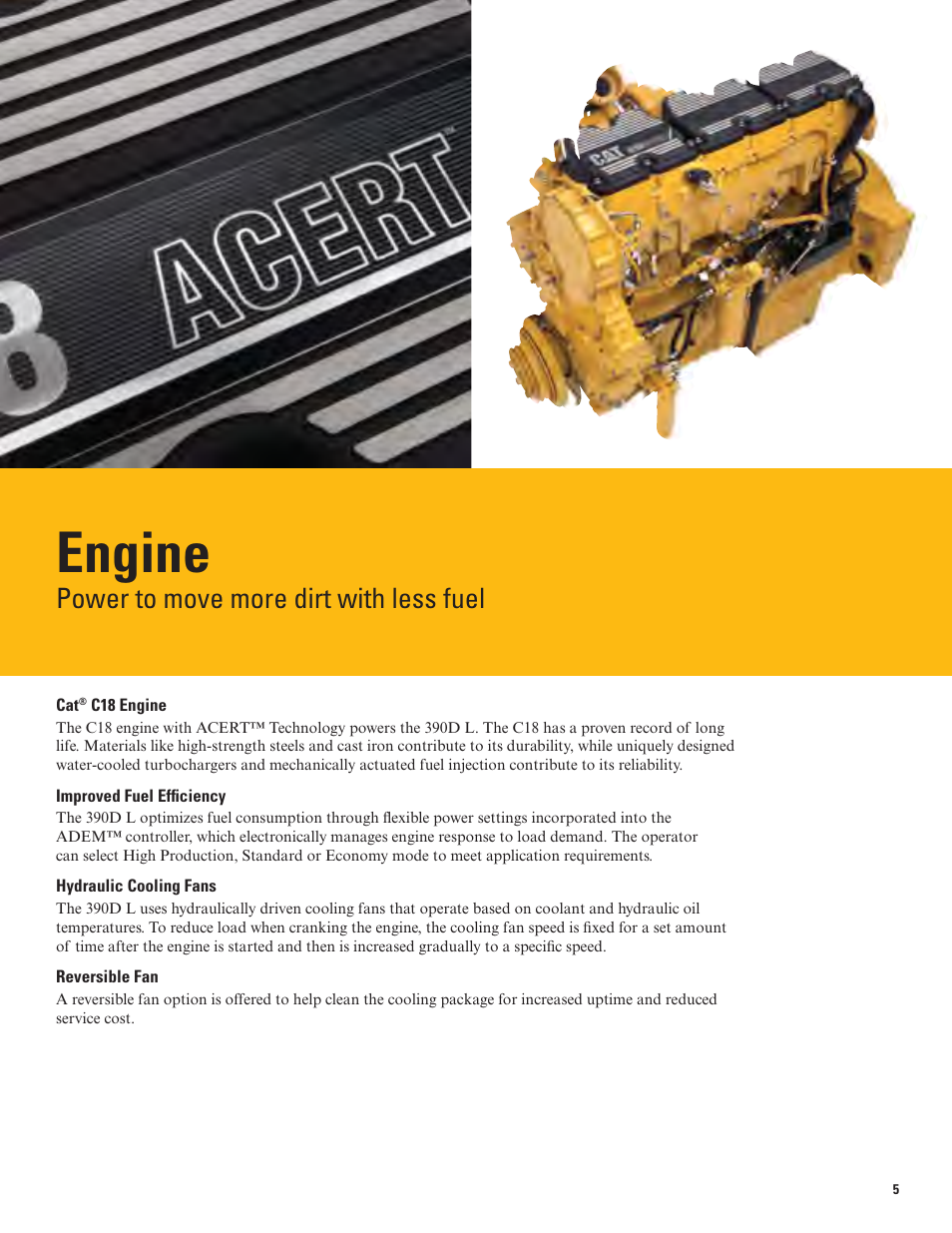 Engine, Power to move more dirt with less fuel | Milton CAT 390D L User Manual | Page 5 / 28