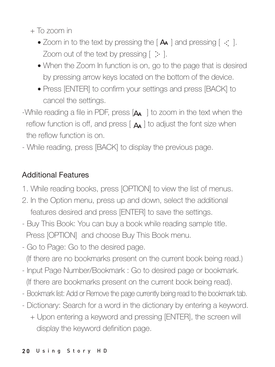 Additional features | iRiver Story HD User Manual | Page 20 / 40