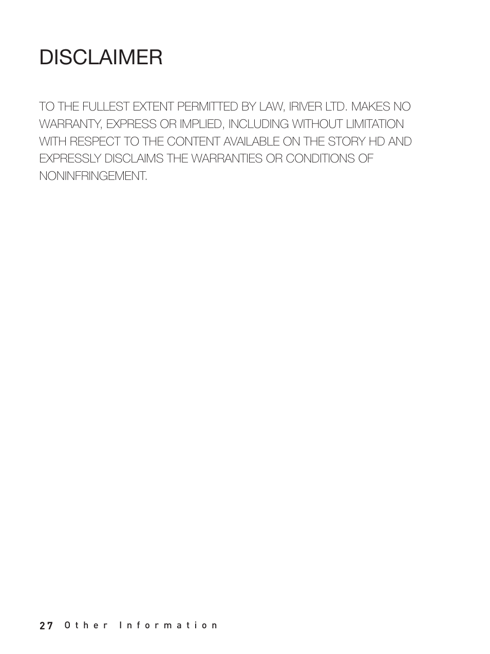 Disclaimer | iRiver Story HD User Manual | Page 27 / 40