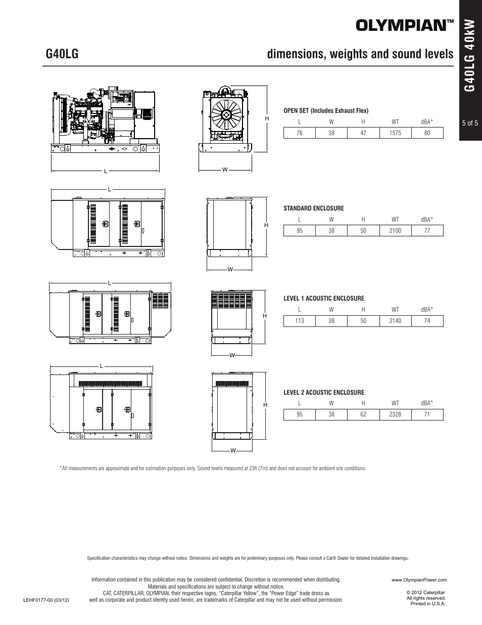 Milton CAT G40LG 40kw_50kVA Spec Sheet User Manual | Page 5 / 5