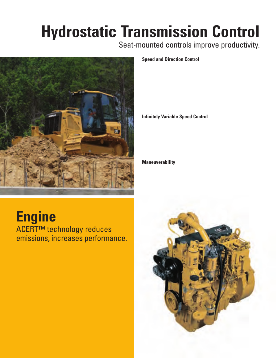 Hydrostatic transmission control, Engine, Seat-mounted controls improve productivity | Milton CAT D3K User Manual | Page 4 / 16