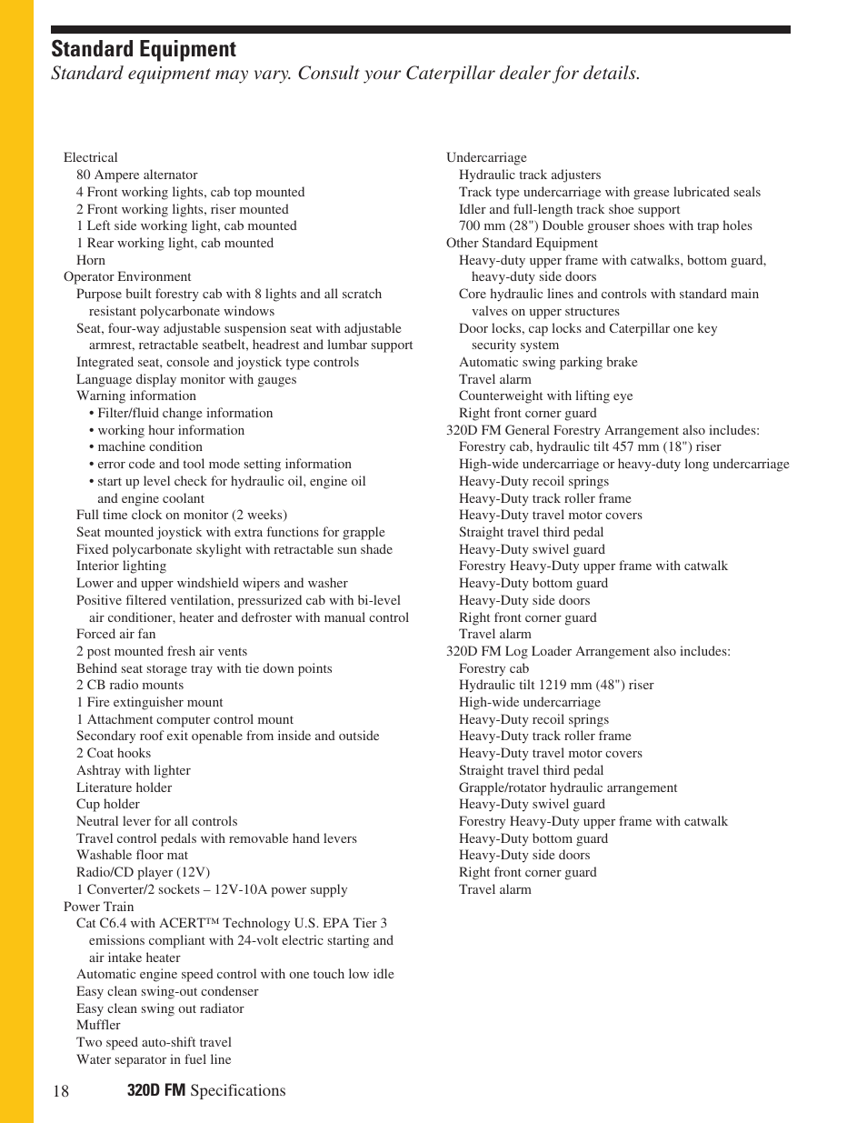 Standard equipment | Milton CAT 320D FM User Manual | Page 18 / 20