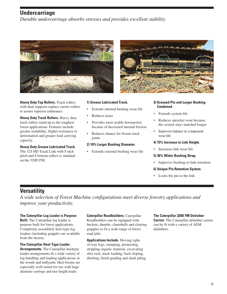 Undercarriage, Versatility | Milton CAT 320D FM User Manual | Page 9 / 20
