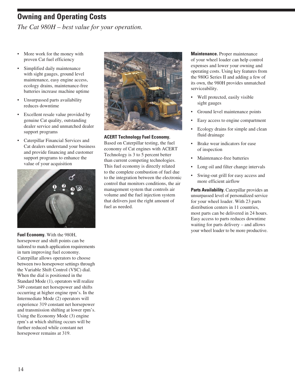 Owning and operating costs, The cat 980h – best value for your operation | Milton CAT 980H User Manual | Page 14 / 28