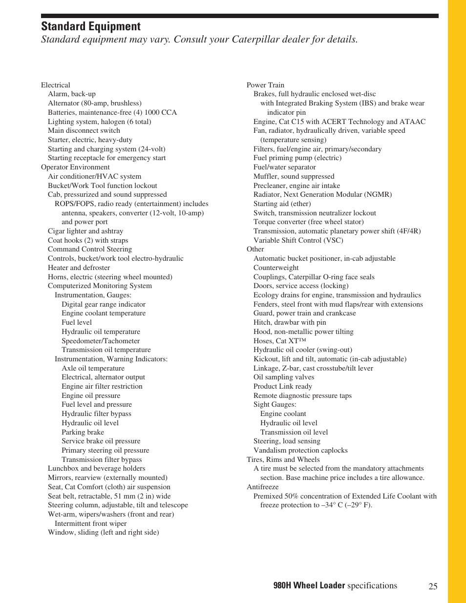 Standard equipment | Milton CAT 980H User Manual | Page 25 / 28