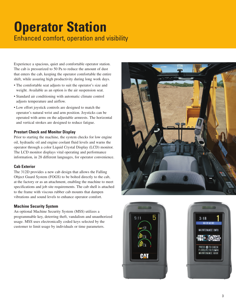 Operator station, Enhanced comfort, operation and visibility | Milton CAT 312D L User Manual | Page 3 / 24