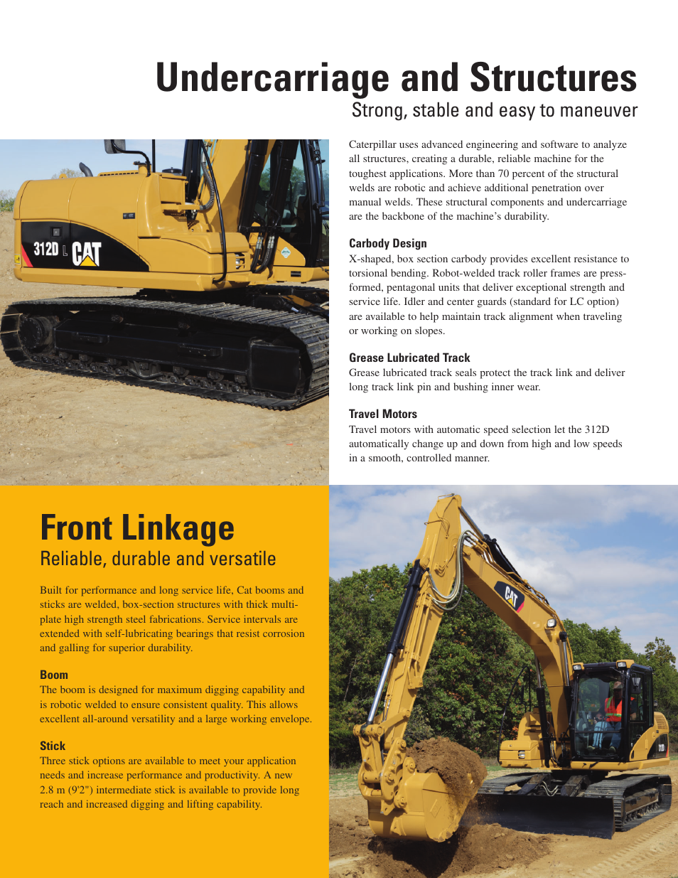 Undercarriage and structures, Front linkage, Strong, stable and easy to maneuver | Reliable, durable and versatile | Milton CAT 312D L User Manual | Page 6 / 24