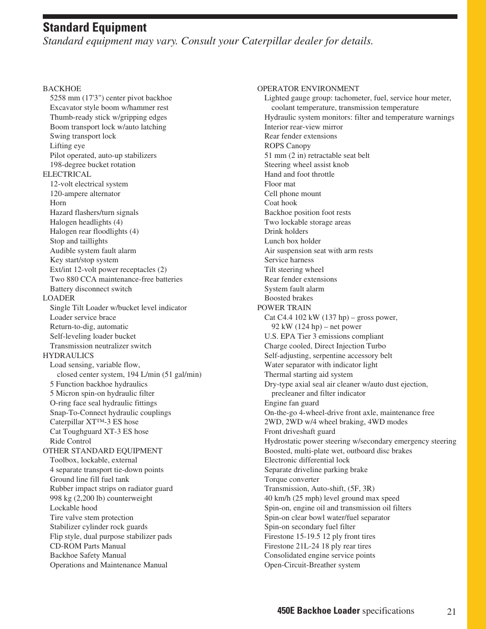 Standard equipment | Milton CAT 450E User Manual | Page 21 / 24
