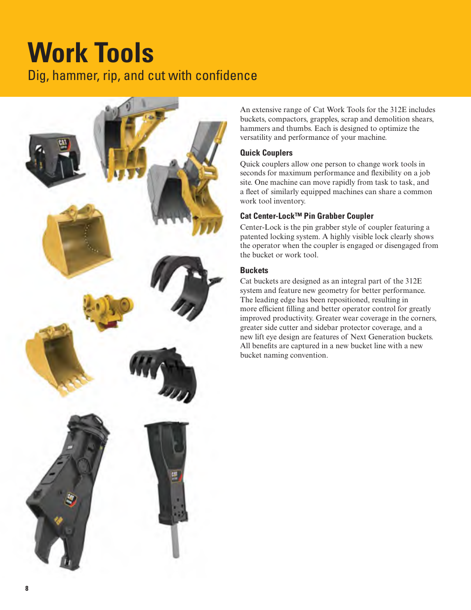 Work tools, Dig, hammer, rip, and cut with confidence | Milton CAT 312E User Manual | Page 8 / 36