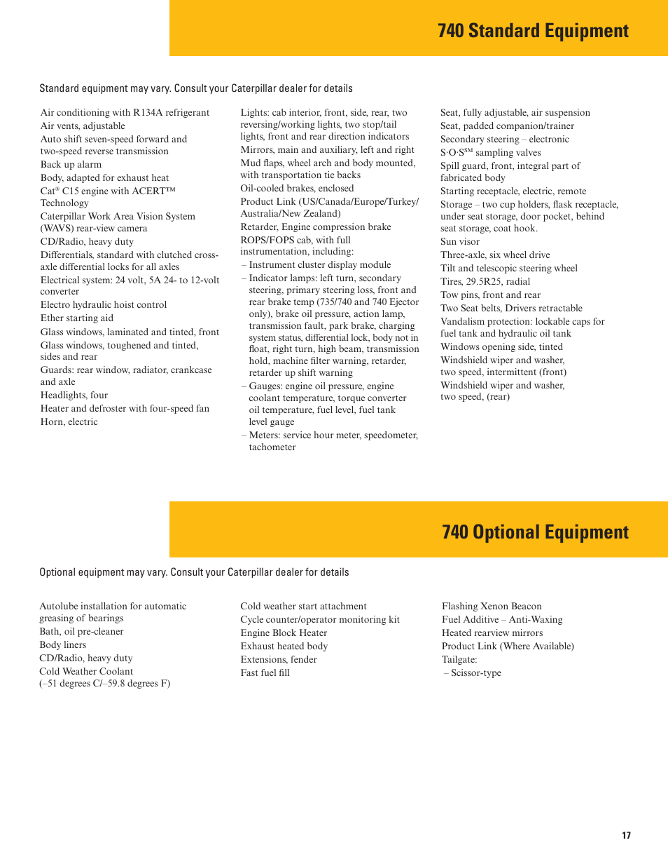 740 standard equipment, 740 optional equipment | Milton CAT 740 User Manual | Page 17 / 20