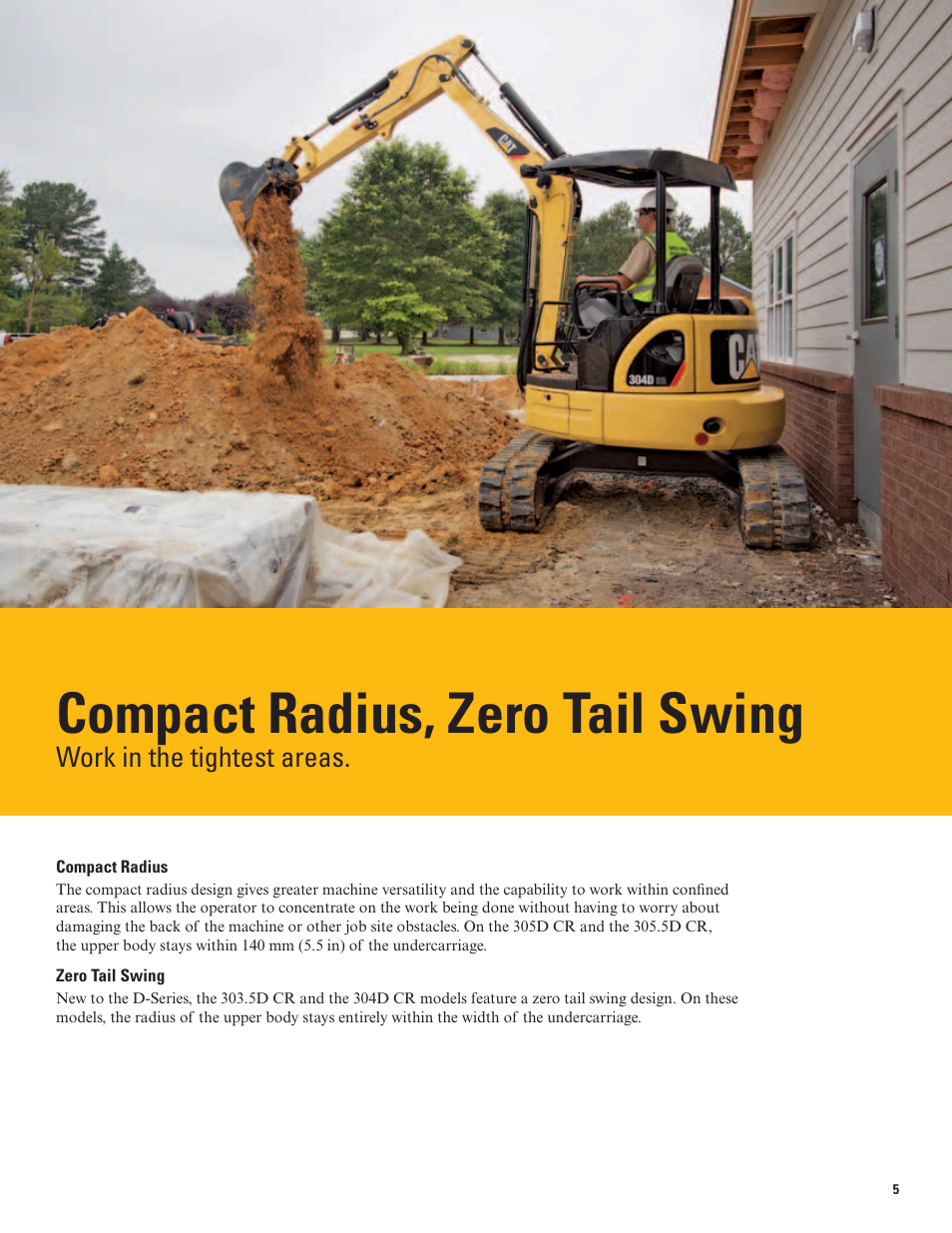 Compact radius, zero tail swing, Work in the tightest areas | Milton CAT 305.5D CR User Manual | Page 5 / 16